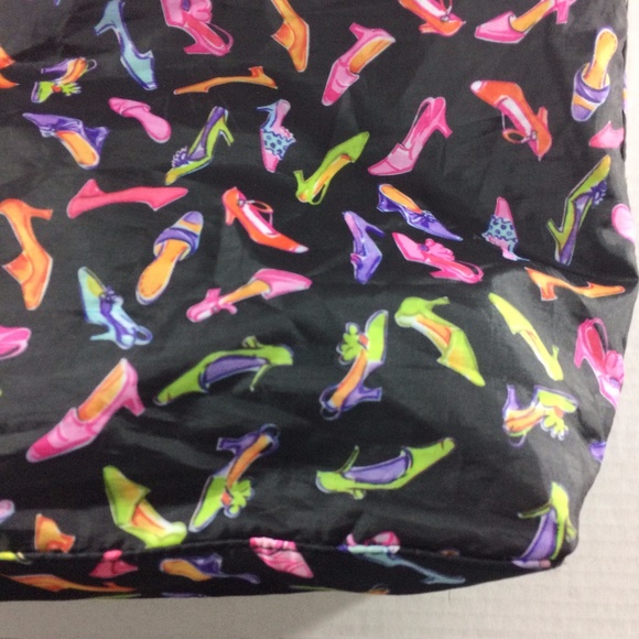 90s Black Large Zipper Soft Tote with Shoe Print - Picture 3 of 8